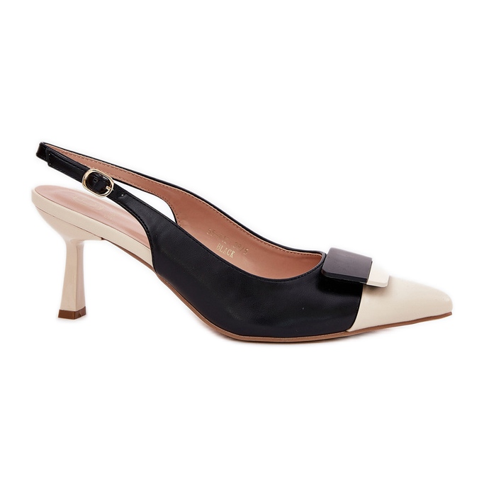 Elegáns magas sarkú cipő dekoráció öko fekete bőr