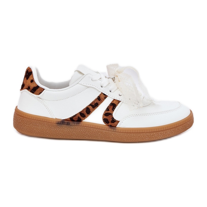 Alacsony női cipők csipke fehér leopárdnyomással