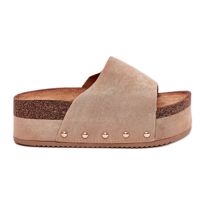 Női papucs a hatalmas platformon Eco Suede Khaki bézs