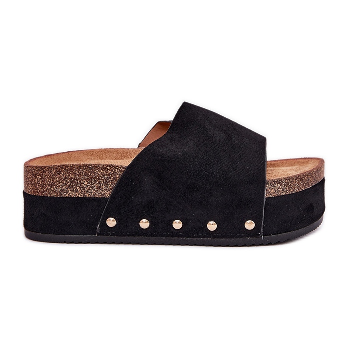 A női papucs flopok a hatalmas platformon Eco Suede Black fekete A női papucs flopok a hatalmas platformon Eco Suede Black fekete