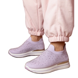 Lila női cipők a platformon cirkonokkal ibolya