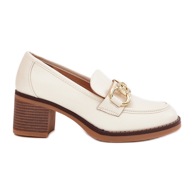 Női cipő arany részletekkel, bézs sarkú cipővel