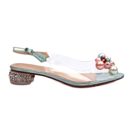 S.Barski Átlátszó alacsony sarkú szandál díszítéssel, zöld D&A MR38-368 S.Barski Átlátszó alacsony sarkú szandál díszítéssel, zöld D&A MR38-368