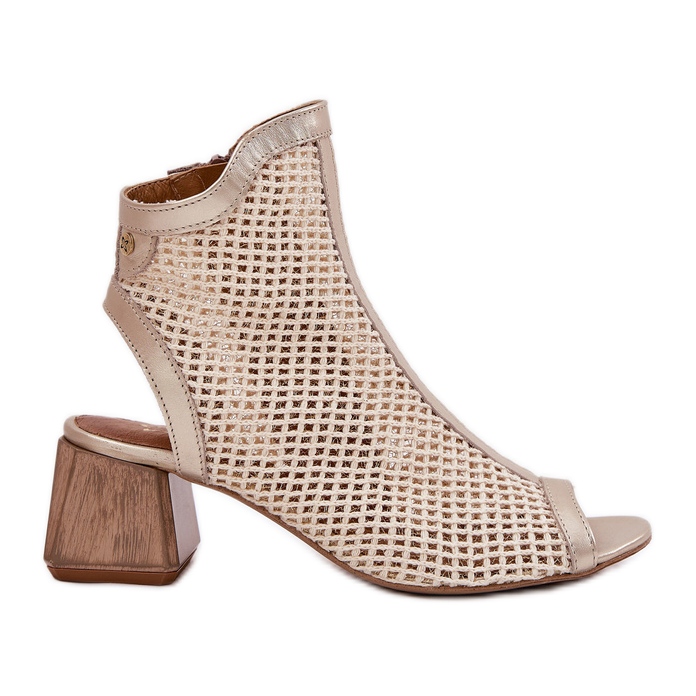 Női bőr magas sarkú cipő nyitott maciejka sarokral 06899-25 arany-beige bézs