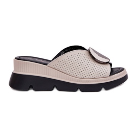 S.Barski Női bőr papucs S. barski LR51-662 bézs díszítésével