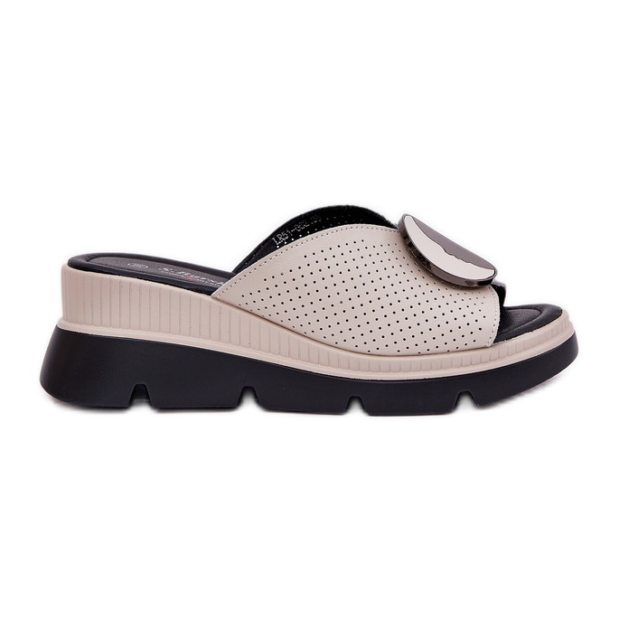 S.Barski Női bőr papucs S. barski LR51-662 bézs díszítésével