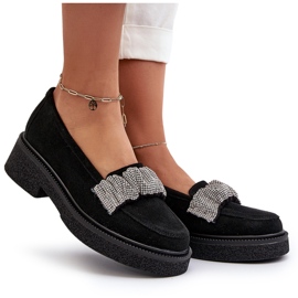 Zazoo 3419 női mokaszinok velúr dekoratív övvel fekete hevederrel