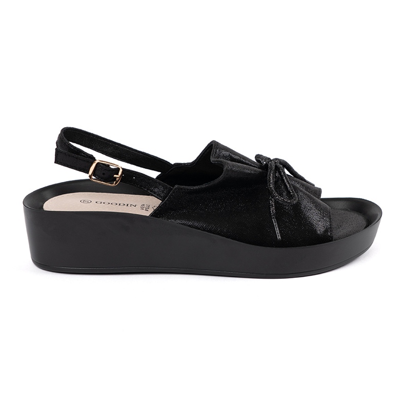 Goodin Fekete ék szandál bőr betéttel
