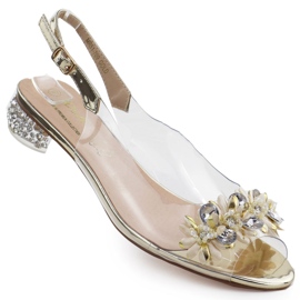 S.Barski Átlátszó nők magas sarkú cipője Złote S. Barski cirkonokkal aranysárga S.Barski Átlátszó nők magas sarkú cipője Złote S. Barski cirkonokkal aranysárga