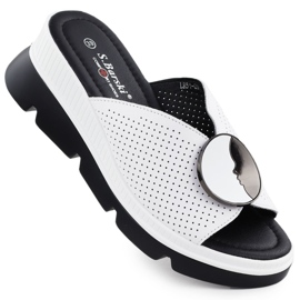 S.Barski Női bőr papucs-flopok nyílt munkája Białe S. Barski LR51-662 fehér S.Barski Női bőr papucs-flopok nyílt munkája Białe S. Barski LR51-662 fehér