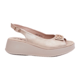 S.Barski Női bőr szandál ék a S. Barski LR51-593 arany dekoratív részletével aranysárga S.Barski Női bőr szandál ék a S. Barski LR51-593 arany dekoratív részletével aranysárga