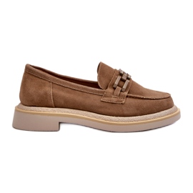 S.Barski Lapos, rágcsált velúr mokaszinok dekorációval Tw101 barna bézs