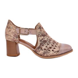 Női bőr nyitott maciejka csizma 04962-43 bézs-arany