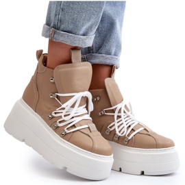 Zazoo 3416 bőr női sportcipő, bézs