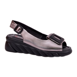 Női bőr szandál ékkel dekorációs Artiker 56C2158 grafit ezüst