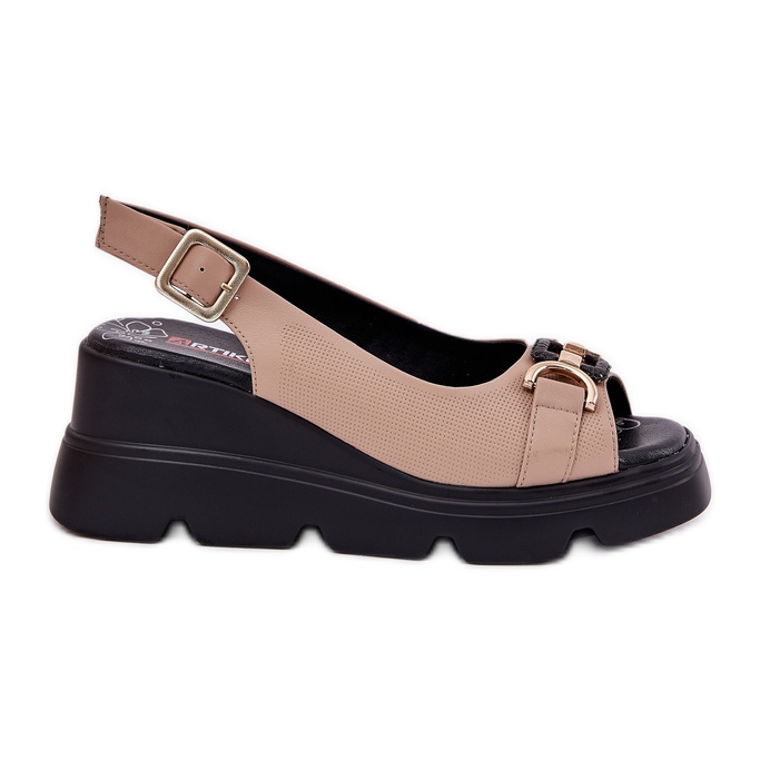 ARTIKER Női bőr szandál ékön és platformon dekorációs Artker 56C2209 bézs