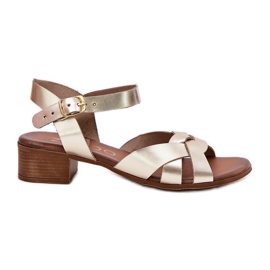 Bőr szandál finom sarokú zazoo 40372 arany aranysárga