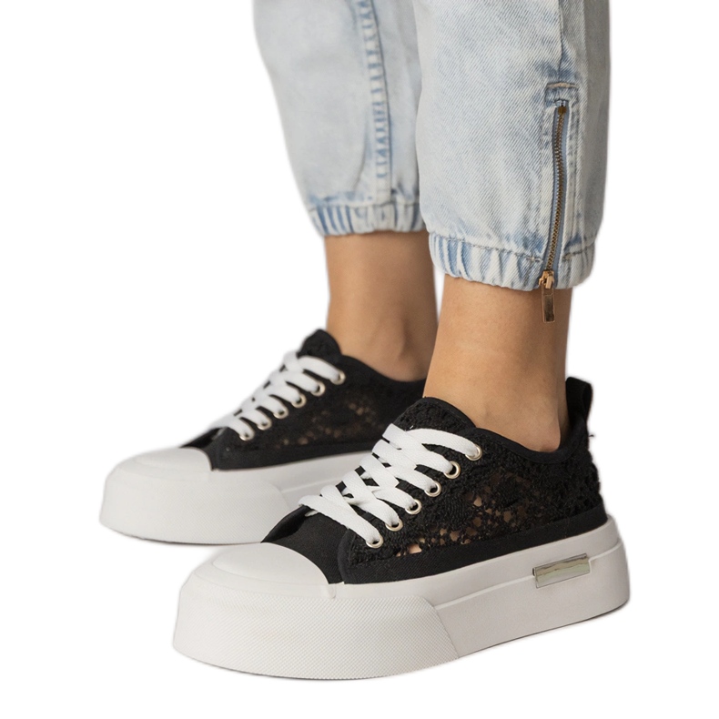 Fekete cipők cipők női nyílt munkája