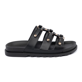 Seastar A fekete női papucs három csíkkal díszített strasszokkal Seastar A fekete női papucs három csíkkal díszített strasszokkal