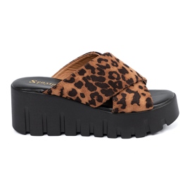 Seastar Női velúr papucs leopárd ékkel barna