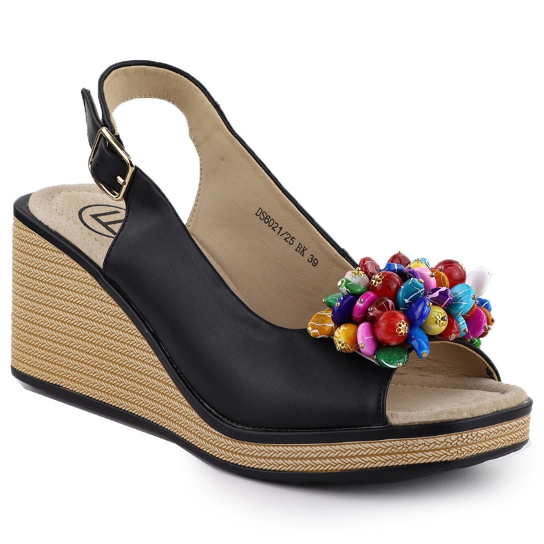 Bőr ék szandál színes gyöngyökkel fekete filippo ds6021