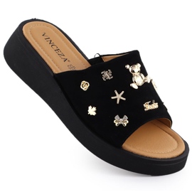 Női bőr ékek dekorációkkal, fekete VinceZa 66741