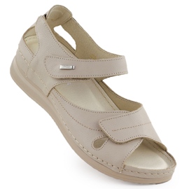 EKRI Helios 139-10 bőr tépőzáras szandál bézs