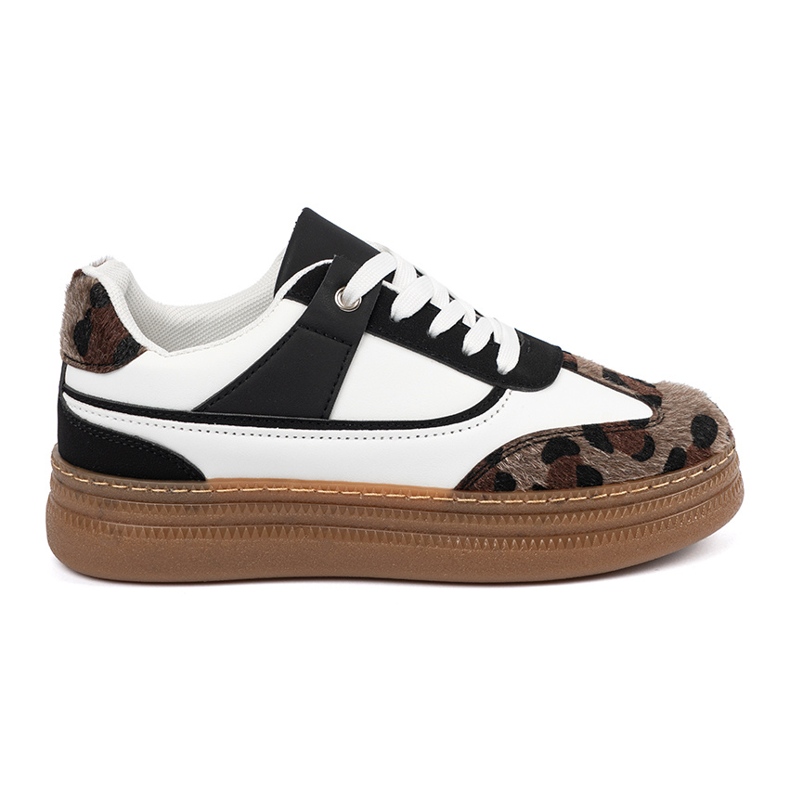 Fekete -fehér cipők leopárd nyomtatási betétekkel