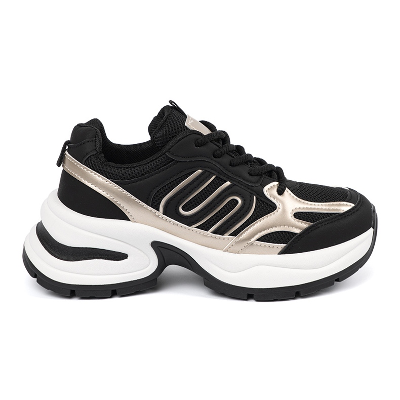 Fekete női cipők arany betétekkel