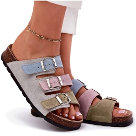 Női velúr papucs panto Fino RR267034 kék csatokkal