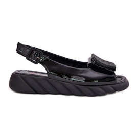 ARTIKER Bőr lakkozott női szandál ékkel, dekorációs Artker 56C1564 fekete