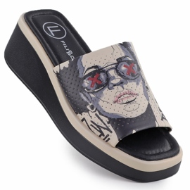 Női bőr papucs nyomtatott bézs filippo dk6158