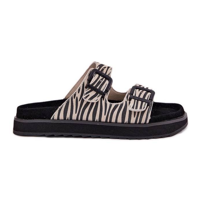 Női velúr papucs d.franklin dfsh405002 zebra csatokkal bézs