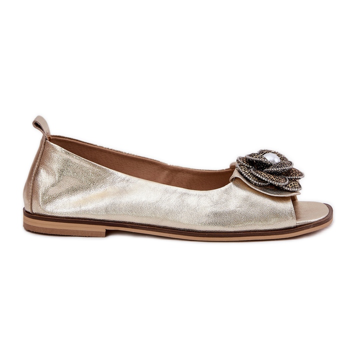 Bőr balerinák csupasz ujjakkal és Zazoo virág 1870 Zlotys aranysárga