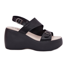 S.Barski Női bőr szandál ékön és platformon S. Barski LR51-540 fekete S.Barski Női bőr szandál ékön és platformon S. Barski LR51-540 fekete