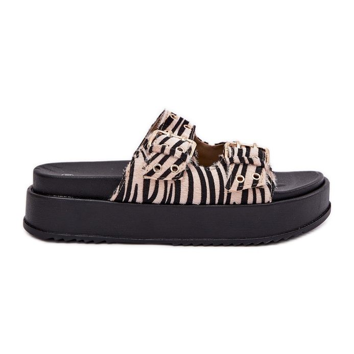 Inna A női papucs csatokkal a zebra platformon fehér