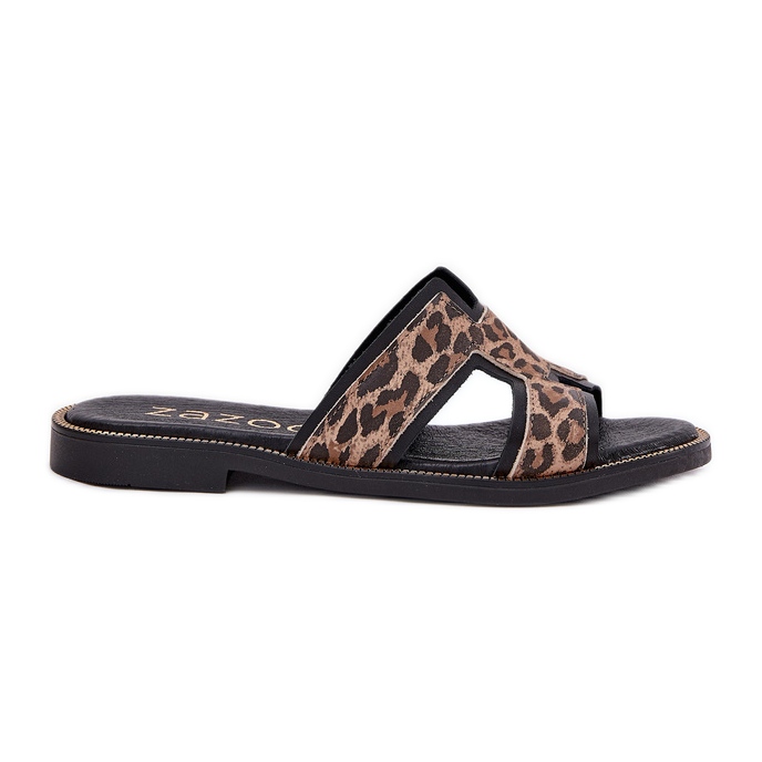 Bőr lapos leopárd flip flops zazoo 40383 fekete