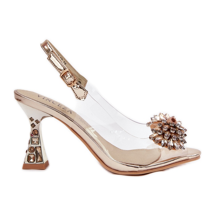 Vinceza Átlátszó magas sarkú cipő VinZ kristályokkal PLN 70116 Zlotys aranysárga
