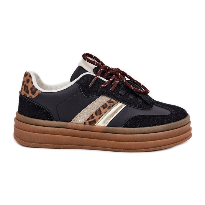 Inna Női cipők a platformon, dupla kötéssel fekete leopárd nyomtatás