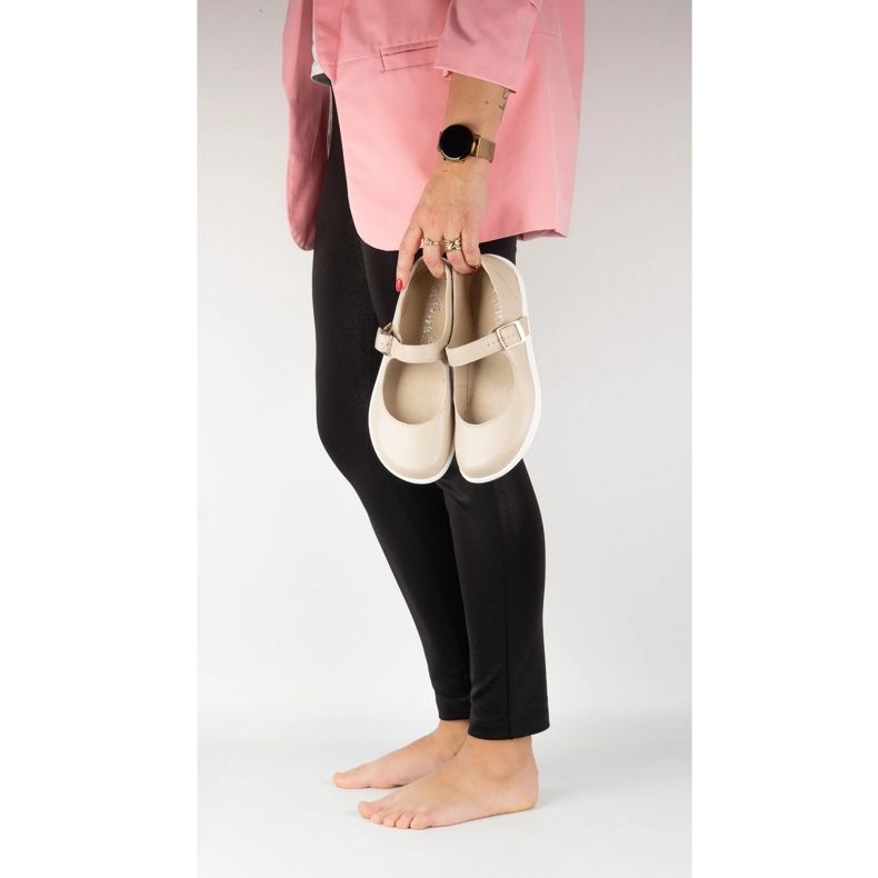 Mezítláb női balerinas Olivier 1770pol bőr cipő bézs csatjal