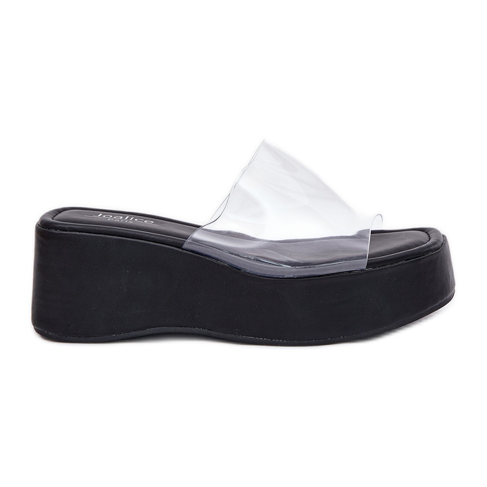 Inna Női papucs átlátszó fekete ék övvel