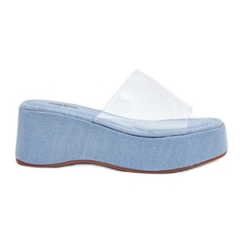 Inna A női papucs átlátszó övvel az ékön. kék