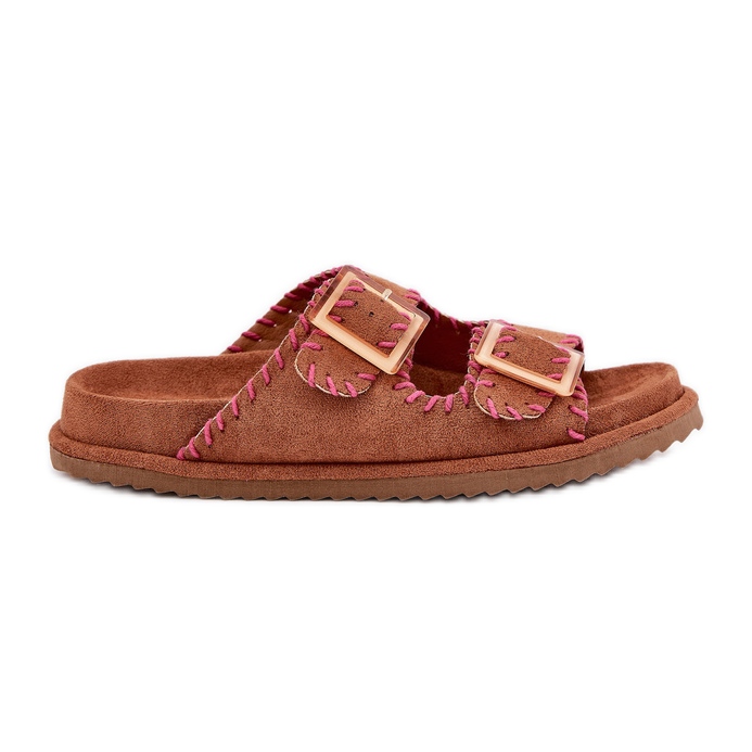 Inna Női papucs csatokkal és dekoratív tevékkel barna