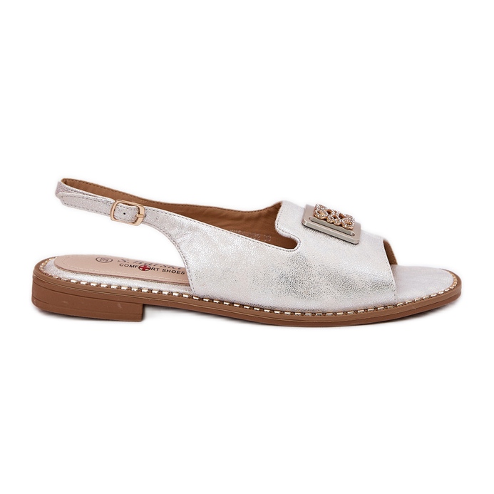 S.Barski Elegáns, lapos sarkú női szandál S. Barski KV51-082 ezüst díszével