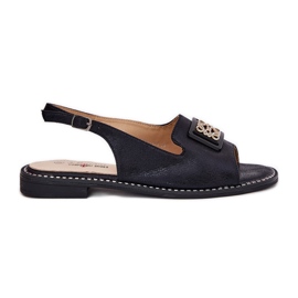 S.Barski Elegáns női lapos szandál, S. Barski KV51-082 díszítésével fekete