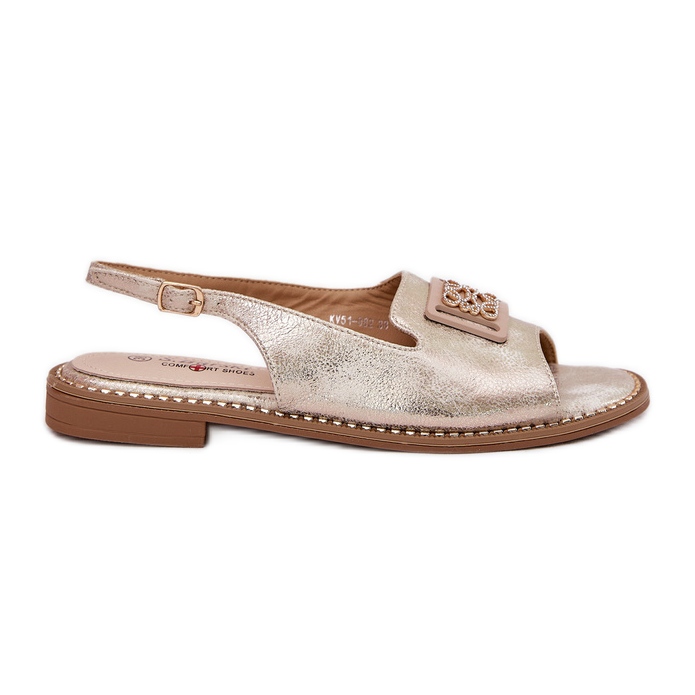 S.Barski Elegáns női lapos szandál S. Barski KV51-082 arany díszítésével aranysárga