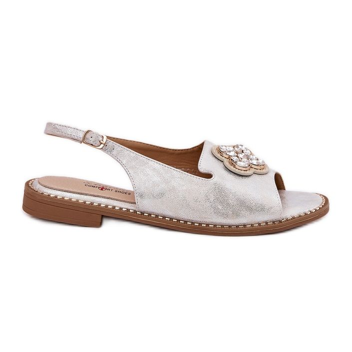 S.Barski Lapos sarkú női szandál dekoratív részletekkel S. Barski Kv51-080 ezüst