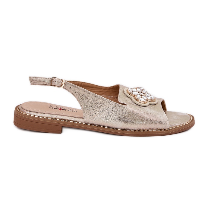 S.Barski Lapos sarkú női szandál dekoratív részletekkel S. Barski KV51-080 PLN aranysárga