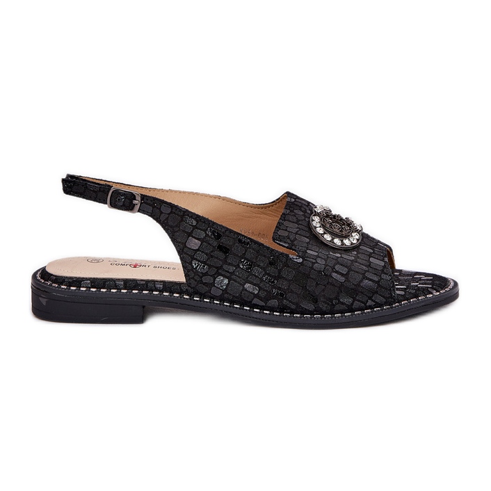 S.Barski Bőr szandál lapos sarkú díszes S. Barski Kv51-096 fekete