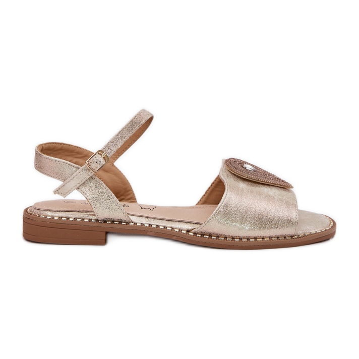 S.Barski Női lapos sarkú szandál S. Barski KV51-098 díszjével zloty aranysárga